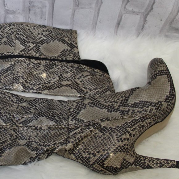 Faux Snake Skin Knee High Boots